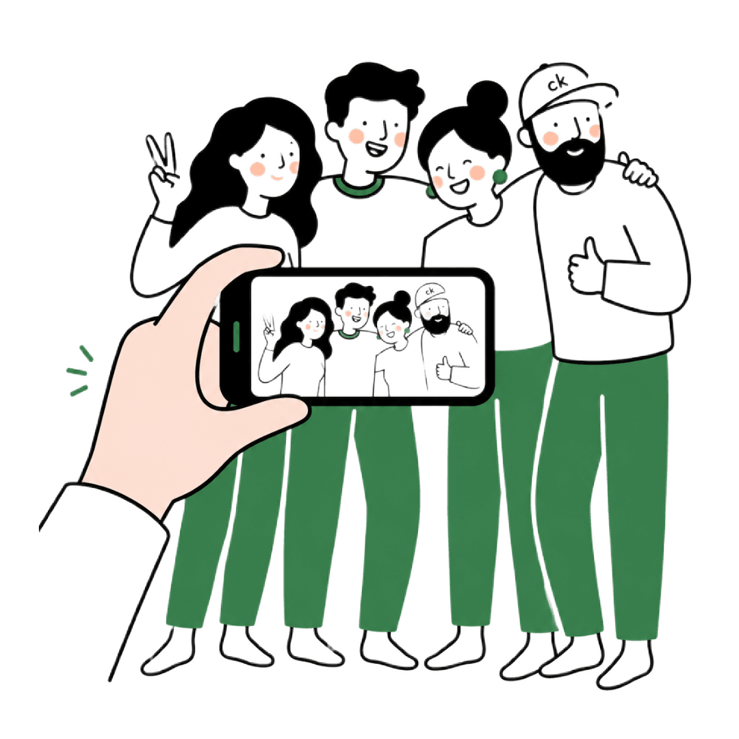 A group of friends gathered together at an event, ready to be photographed